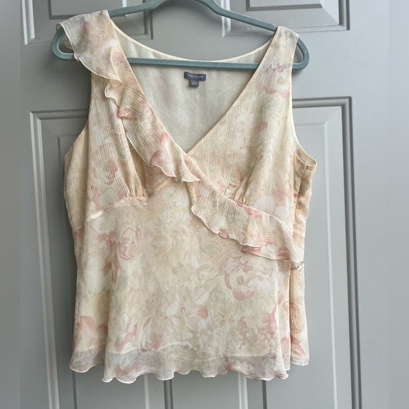 Ann Taylor 100% Silk Ruffle Floral Tank Top • Size 14 Creamy ivory - Picture 1 of 7